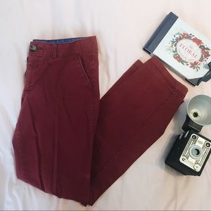 red wide legged pants